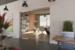 Milieubild von Bukarest Motiv matt Glasschiebetür mit zwei festen Seitenteilen Sigma Flexible Variante 2 - Erkelenz