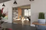 Milieubild von Cafe 2 Motiv matt Glasschiebetür mit zwei festen Seitenteilen Sigma Flexible Variante 2 - Erkelenz