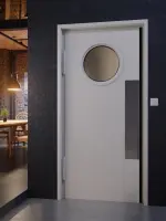 CloseUp-Milieuansicht von Komplettset Stahl Mehrzweck-Pendeltür MZ-1 mit rundem LA inkl. Umfassungszarge - Hörmann