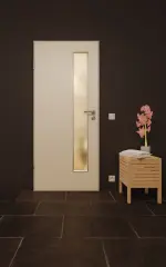 Front-Milieuansicht von GARANT Feuchtraumtür Weißlack 9010 GHK08 mit Lichtausschnitt LA-4 schlossseitig