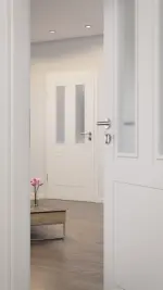 CloseUp-Milieuansicht von LEBO Innentür Kopenhagen 31 Weißlack mit Lichtausschnitt 2 LA
