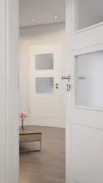 CloseUp-Milieuansicht von LEBO Innentür Kopenhagen 32 Weißlack mit Lichtausschnitt 2 LA