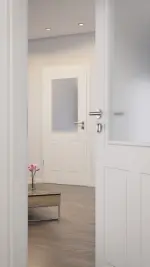 CloseUp-Milieuansicht von LEBO Innentür Kopenhagen 40 Weißlack mit Lichtausschnitt 1 LA