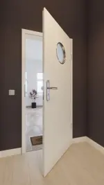 Front-Milieuansicht von GARANT Wohnungseingangstür Weißlack 9010 mit Lichtausschnitt LA-12