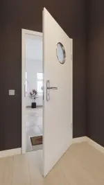 Front-Milieuansicht von GARANT Wohnungseingangstür Weißlack 9016 GHK08 mit Lichtausschnitt LA-12