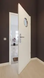 Front-Milieuansicht von GARANT Wohnungseingangstür W1000ST3 Premium Weiß GHK08 mit Lichtausschnitt LA-12