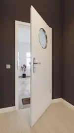 Front-Milieuansicht von GARANT Wohnungseingangstür Quer Authentic Bianco CePaL mit Lichtausschnitt LA-13