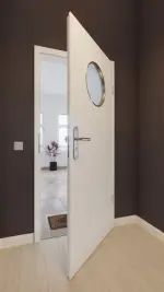 Front-Milieuansicht von GARANT Wohnungseingangstür Weißlack 9016 GHK08 mit Lichtausschnitt LA-13