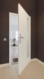 Front-Milieuansicht von GARANT Wohnungseingangstür U11026SD Kristallweiß GHK08 mit Lichtausschnitt LA-4 bandseitig