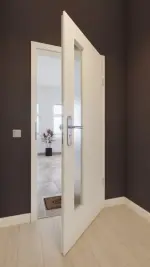 Front-Milieuansicht von GARANT Wohnungseingangstür Weißlack 9010 mit Lichtausschnitt LA-4 schlossseitig