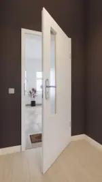 Front-Milieuansicht von GARANT Wohnungseingangstür D354-60 Designer White Resopal mit Lichtausschnitt LA-5 schlossseitig