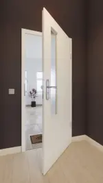 Front-Milieuansicht von GARANT Wohnungseingangstür W1000ST3 Premium Weiß GHK08 mit Lichtausschnitt LA-5 schlossseitig