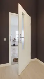 Front-Milieuansicht von GARANT Wohnungseingangstür W980ST15 Platinweiß GHK08 mit Lichtausschnitt LA-5 schlossseitig