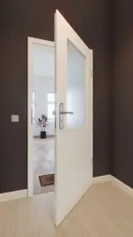 Front-Milieuansicht von GARANT Wohnungseingangstür 0105-60 Pearl White CePaL mit Lichtausschnitt LA-6