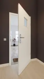 Front-Milieuansicht von GARANT Wohnungseingangstür W1000ST3 Premium Weiß GHK08 mit Lichtausschnitt LA-7