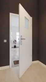 Front-Milieuansicht von GARANT Wohnungseingangstür D354-60 Designer White Resopal mit Lichtausschnitt LA-8