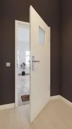 Front-Milieuansicht von GARANT Wohnungseingangstür Weißlack 9010 CePaL mit Lichtausschnitt LA-8