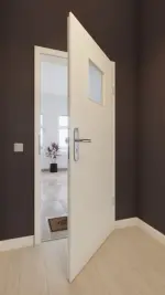 Front-Milieuansicht von GARANT Wohnungseingangstür Weißlack 9010 mit Lichtausschnitt LA-8