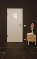 Front-Milieuansicht von GARANT Feuchtraumtür U11209SD Edelweiß GHK08 mit Lichtausschnitt LA-7