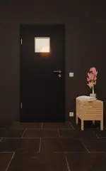 Front-Milieuansicht von GARANT Feuchtraumtür U12000SD Vulkanschwarz GHK08 mit Lichtausschnitt LA-7