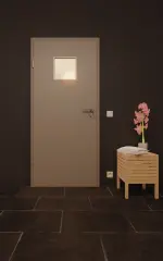 Front-Milieuansicht von GARANT Feuchtraumtür U12115SD Platingrau GHK08 mit Lichtausschnitt LA-7