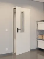 CloseUp-Milieuansicht von Komplettset Stahl Mehrzwecktür DW 42-1 mit Rechteckverglasung Ausschnitt 1 inkl. Umfassungszarge - Teckentrup