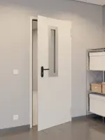 CloseUp-Milieuansicht von Komplettset Stahl Mehrzwecktür DW 42-1 mit Rechteckverglasung Ausschnitt 1 inkl. Blockzarge - Teckentrup