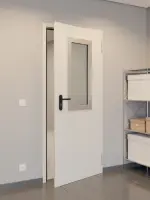 CloseUp-Milieuansicht von Komplettset Stahl Mehrzwecktür DW 42-1 mit Rechteckverglasung Ausschnitt 2 inkl. Umfassungszarge - Teckentrup