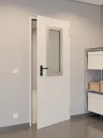 CloseUp-Milieuansicht von Komplettset Stahl Mehrzwecktür DW 42-1 mit Rechteckverglasung Ausschnitt 2 inkl. Blockzarge - Teckentrup