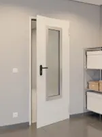 CloseUp-Milieuansicht von Komplettset Stahl Mehrzwecktür DW 42-1 mit Rechteckverglasung Ausschnitt 3 inkl. Blockzarge - Teckentrup