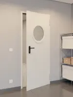 CloseUp-Milieuansicht von Komplettset Stahl Mehrzwecktür DW 42-1 mit Rundverglasung inkl. Eckzarge - Teckentrup