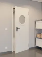 CloseUp-Milieuansicht von Komplettset Stahl Mehrzwecktür DW 42-1 mit Rundverglasung inkl. Umfassungszarge - Teckentrup