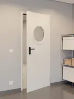 CloseUp-Milieuansicht von Komplettset Stahl Mehrzwecktür DW 42-1 mit Rundverglasung inkl. Blockzarge - Teckentrup