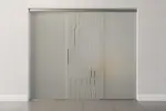 Frontansicht 2 von Curves Motiv klar Glasschiebetür mit zwei festen Seitenteilen Sigma Flexible Variante 2 - Erkelenz