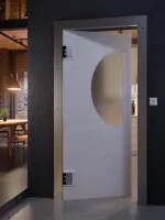 CloseUp-Milieuansicht von HÖRMANN Kunststoff-Pendeltür Granit mit Lichtausschnitt halbrund inkl. Blendrahmen