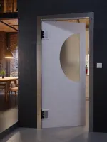 CloseUp-Milieuansicht von HÖRMANN Kunststoff-Pendeltür Granit mit Lichtausschnitt halbrund inkl. Umfassungszarge