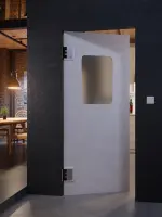 CloseUp-Milieuansicht von HÖRMANN Kunststoff-Pendeltür Granit mit Lichtausschnitt eckig