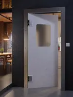 CloseUp-Milieuansicht von HÖRMANN Kunststoff-Pendeltür Granit mit Lichtausschnitt eckig inkl. Blendrahmen