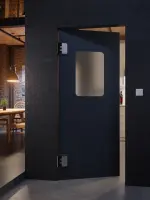 CloseUp-Milieuansicht von HÖRMANN Kunststoff-Pendeltür mit Lichtausschnitt eckig