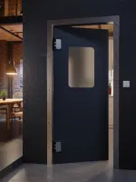 CloseUp-Milieuansicht von HÖRMANN Kunststoff-Pendeltür mit Lichtausschnitt eckig inkl. Umfassungszarge