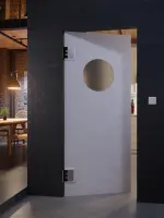 CloseUp-Milieuansicht von HÖRMANN Kunststoff-Pendeltür Granit mit Lichtausschnitt rund