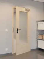 CloseUp-Flur-Milieuansicht von GARANT Rauchschutztür Quer Authentic Achat CePaL mit Lichtausschnitt LA-DIN