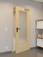 CloseUp-Flur-Milieuansicht von GARANT Rauchschutztür Quer Authentic Asteiche CePaL mit Lichtausschnitt LA-DIN