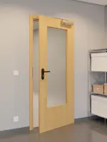 CloseUp-Flur-Milieuansicht von GARANT Rauchschutztür Eiche Premium CePaL mit Lichtausschnitt LA-DIN