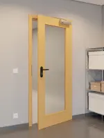 CloseUp-Flur-Milieuansicht von GARANT Rauchschutztür Buche Exklusiv CePaL mit Lichtausschnitt LA-2