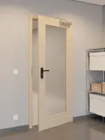 CloseUp-Flur-Milieuansicht von GARANT Rauchschutztür Quer Authentic Achat CePaL mit Lichtausschnitt LA-2