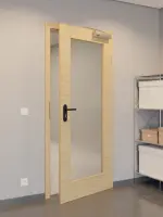 CloseUp-Flur-Milieuansicht von GARANT Rauchschutztür Quer Authentic Asteiche CePaL mit Lichtausschnitt LA-2