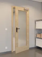 CloseUp-Flur-Milieuansicht von GARANT Rauchschutztür Quer Authentic Risseiche CePaL mit Lichtausschnitt LA-2