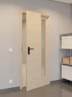 CloseUp-Flur-Milieuansicht von GARANT Rauchschutztür Quer Authentic Achat GCK08 mit Lichtausschnitt LA-4 bandseitig