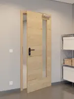 CloseUp-Flur-Milieuansicht von GARANT Rauchschutztür Quer Authentic Risseiche CePaL mit Lichtausschnitt LA-4 bandseitig
